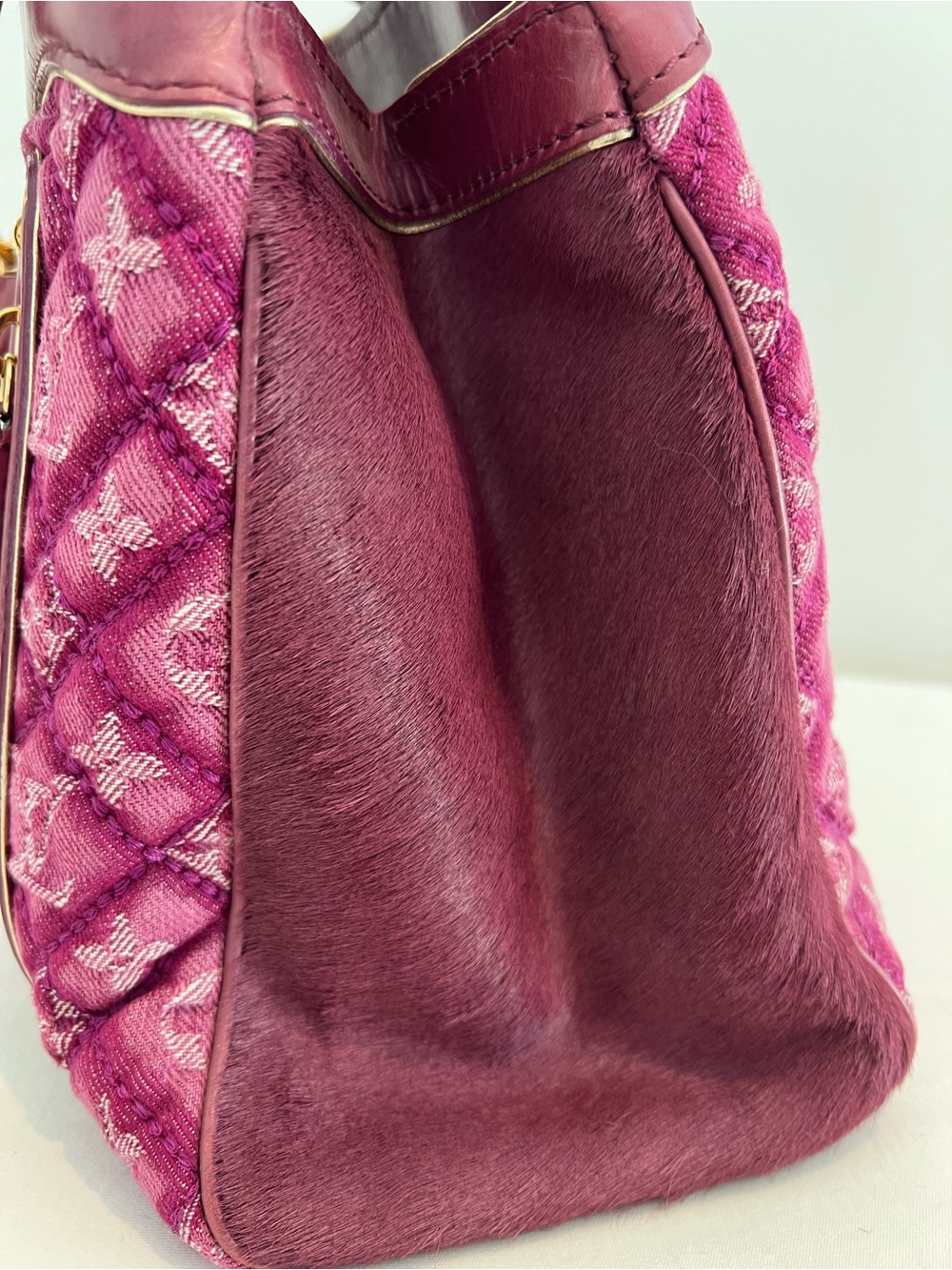 Louis Vuitton Quilted Pink Monogram Satchel with Gold Hardware - Picture 3 of 6